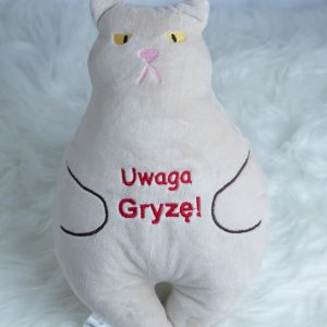Kotek Uwaga Gryzę maskotka przytulanka handmade