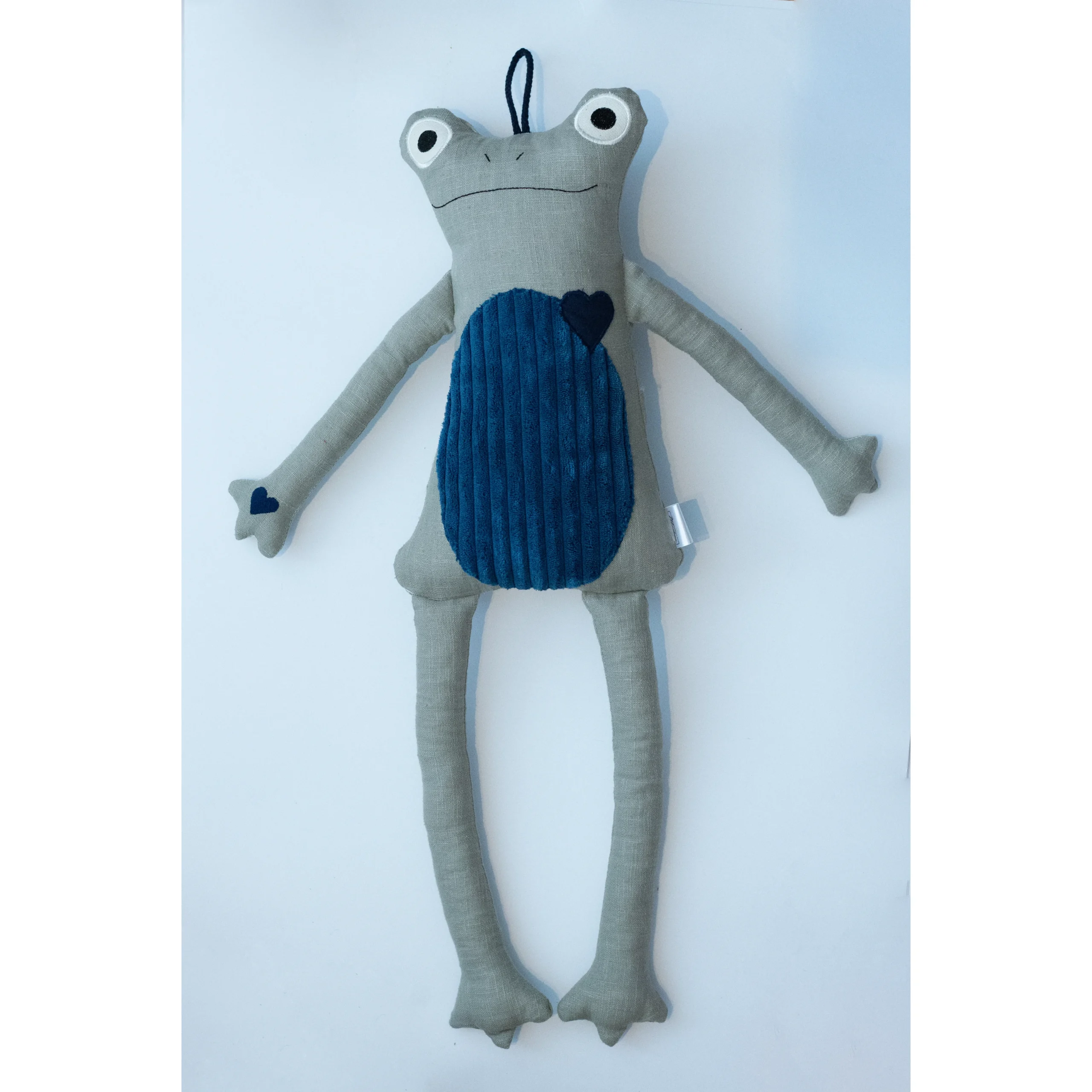 Lniana żaba beżowo-szara + granat